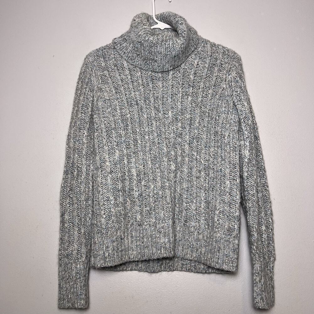 Banana Republic Womens Wool Alpaca Cable Knit Sweater Blue Gray Sz M Chunky